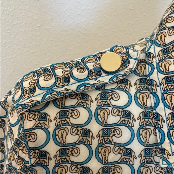 Tory Burch Blue and Gold Block Print Elephant Tunic - Picture 5 of 8